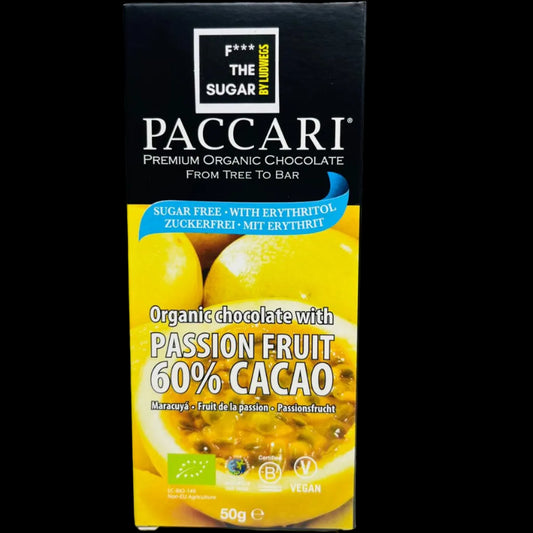 Paccari Maracuja 60 % – Zuckerfreie Bio-Schokolade